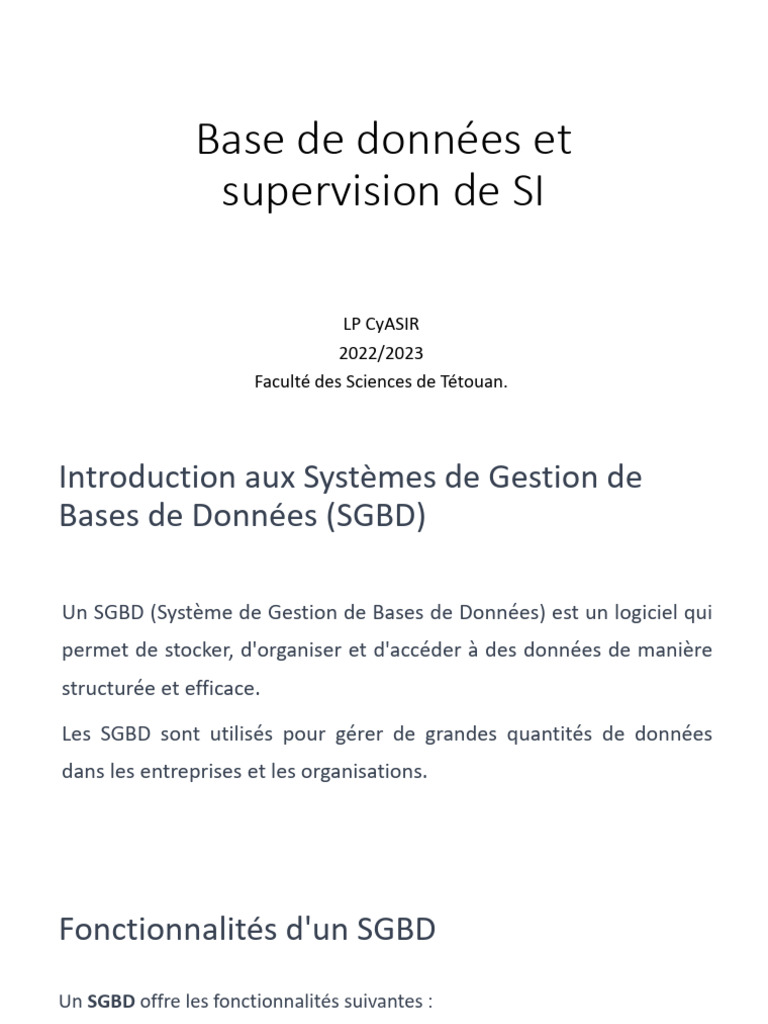 Introduction aux Systèmes de Gestion de Bases de Données | PDF | Base ...