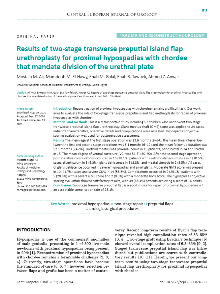 Two-Stage Urethroplasty for Hypospadias | PDF | Medical Specialties ...