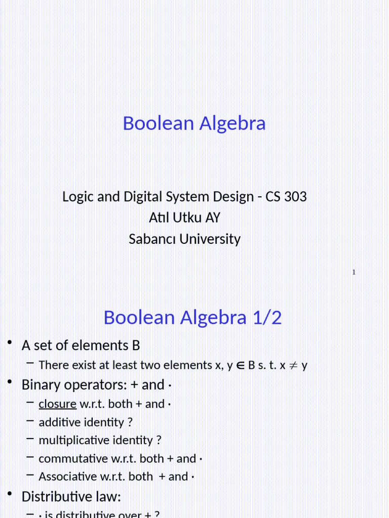Cs303 Ch2 Boolean Algebra | PDF | Integrated Circuit | Logic Gate