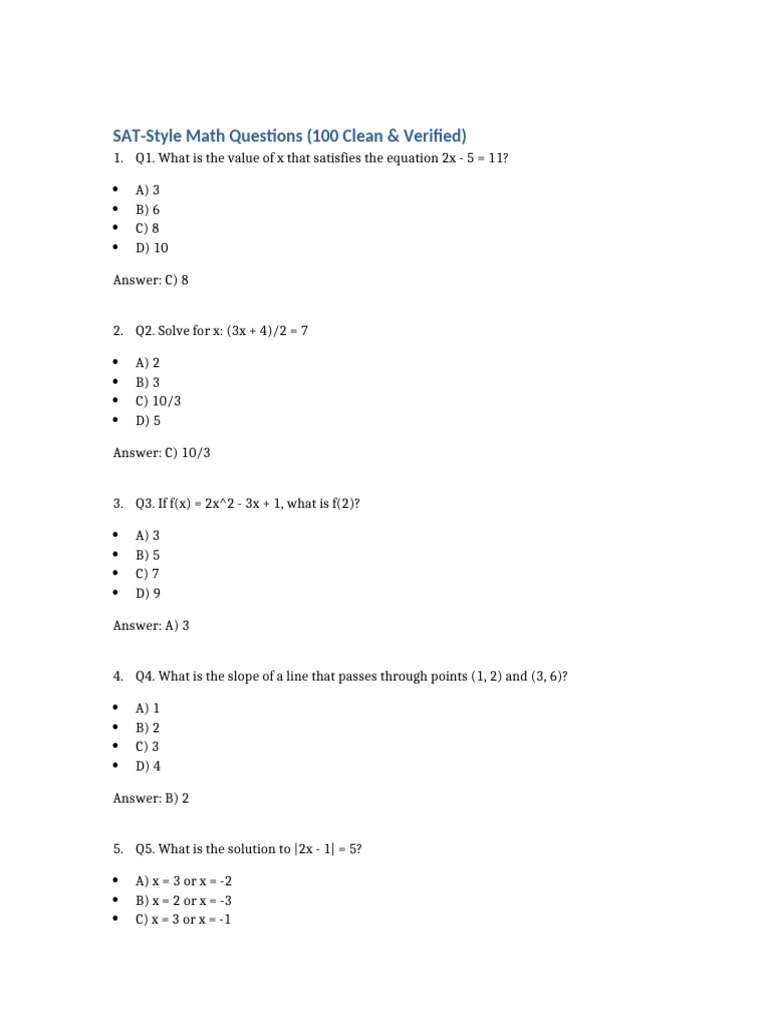 100 Verified SAT Math Questions | PDF | Chess | Chess Theory
