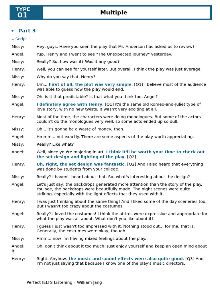 Multiple Choice Part 3 Script- Perfect Ielts Listening | PDF
