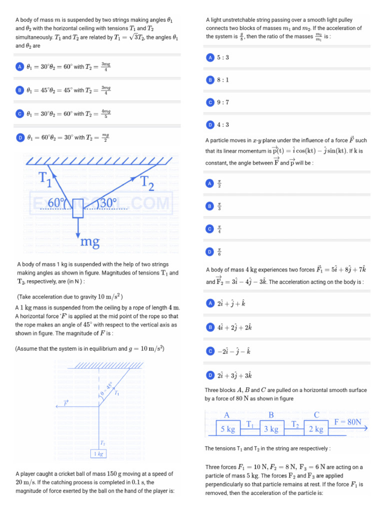 Class 11 JEE Laws of Motion Test 1 | PDF