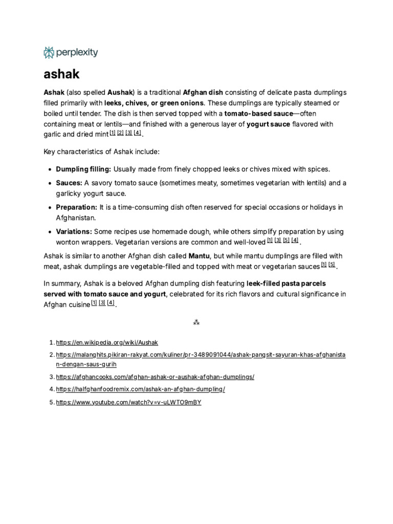 Ashak: Afghan Vegetarian Dumplings | PDF