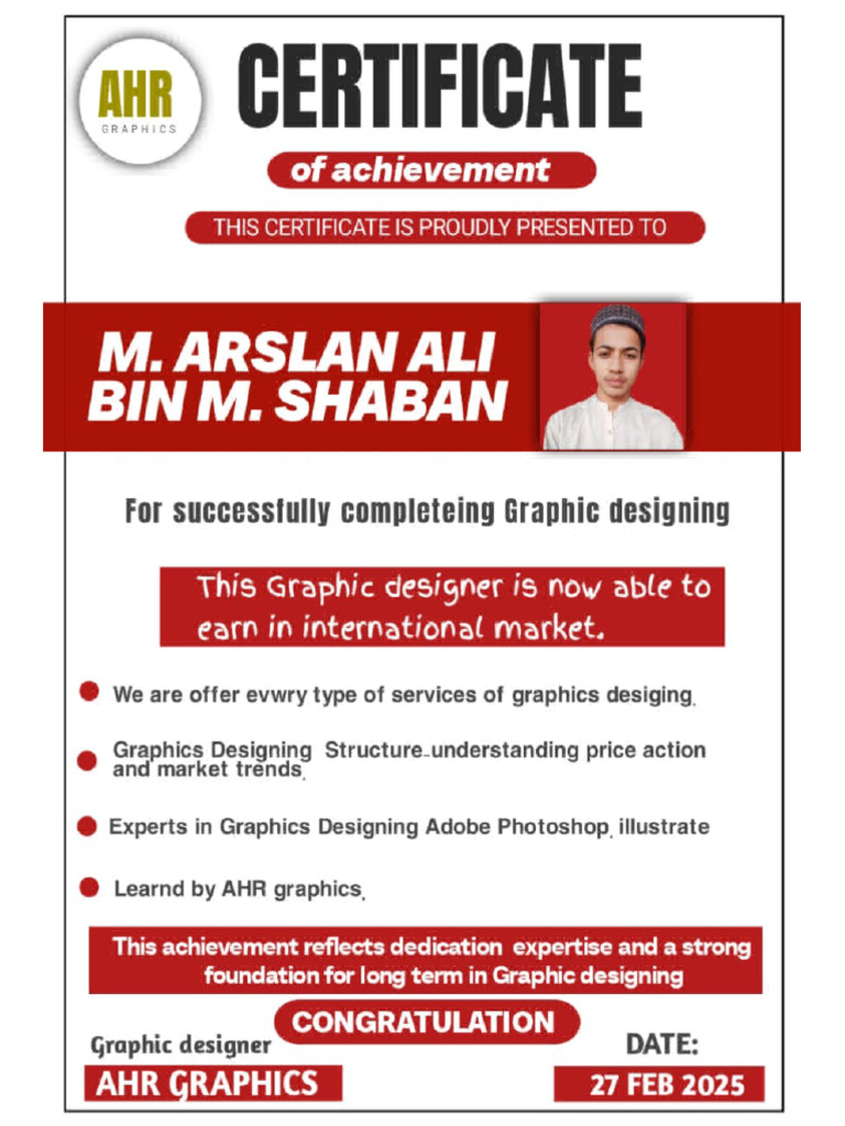 Certificate of Completing Graphic Designing Course | PDF