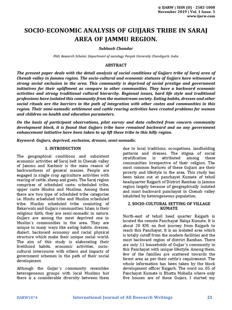 Socio-Economic Study of Gujjars in Jammu | PDF | Caste | Dalit
