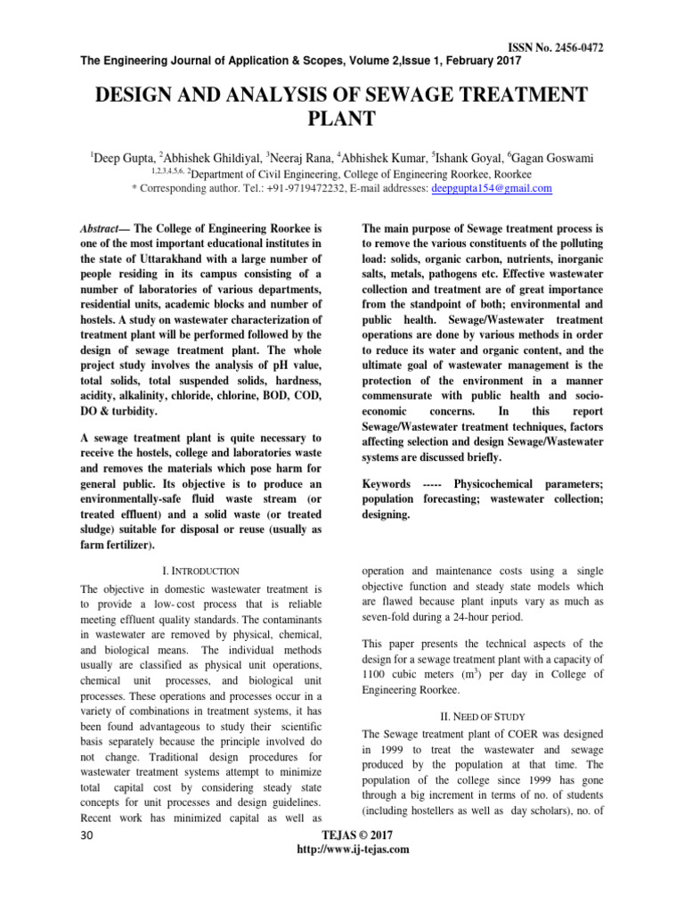 Design of Sewage Treatment Plant Analysis | PDF | Sewage Treatment | Sewage