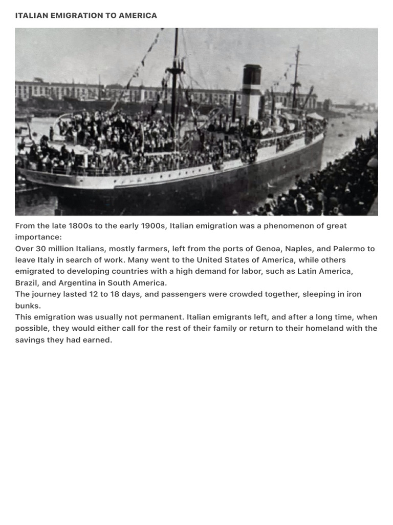 Italian Emigration to America (1800s-1900s) | PDF