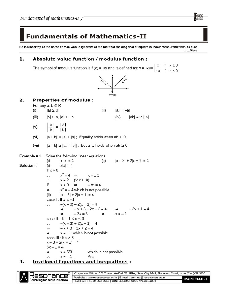 Modulus and Greatest Integer Functions | PDF | Elementary Mathematics ...