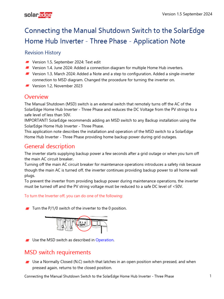 SolarEdge Inverter Shutdown Guide | PDF | Power Inverter | Switch