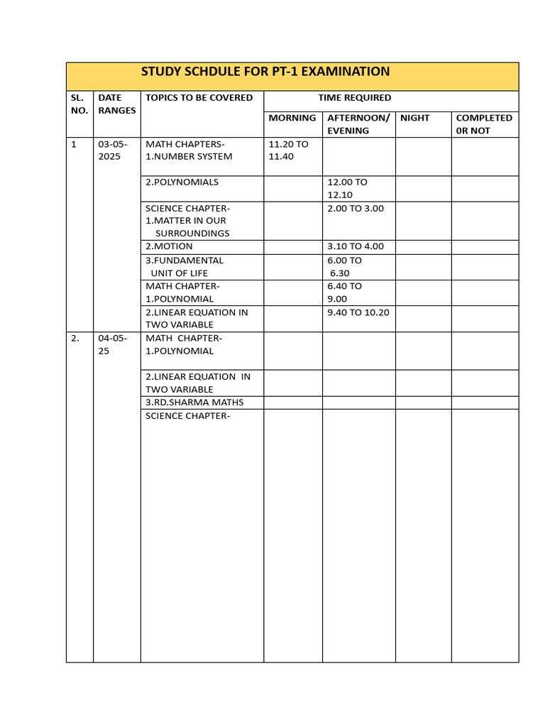 Study Scedule | PDF
