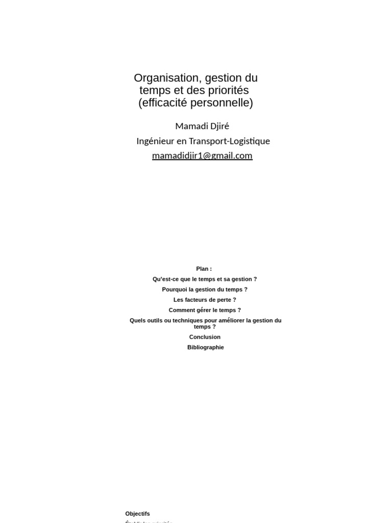 Gestion du Temps et Efficacité Personnelle | PDF | Planification ...