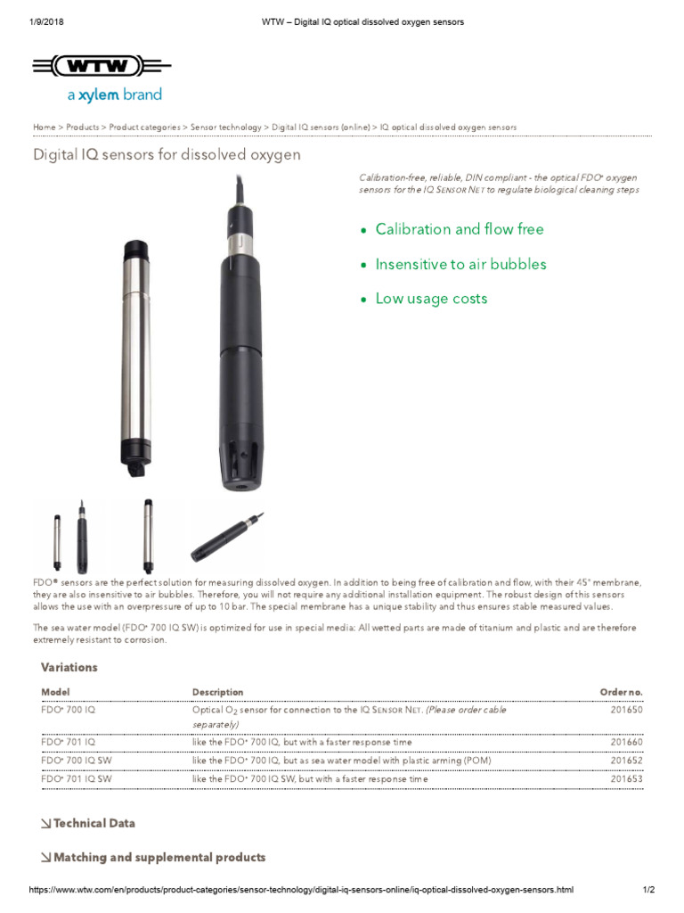 Digital IQ Optical Dissolved Oxygen Sensors | PDF | Sensor | Materials