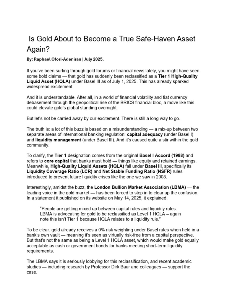 Gold About To Become A True Safe-Haven Asset | PDF | Basel Iii | Banks