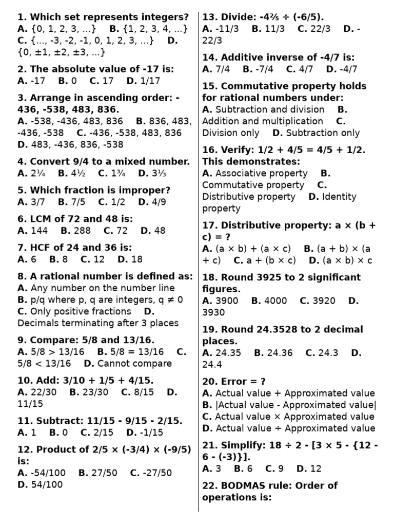 Test4. Math PCTB Ex 1.1 To 1.10 | PDF | Arithmetic | Algebra