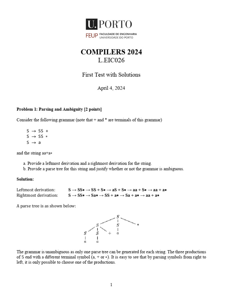 Compilers 2024 Test Solutions | PDF | Data Type | Parsing