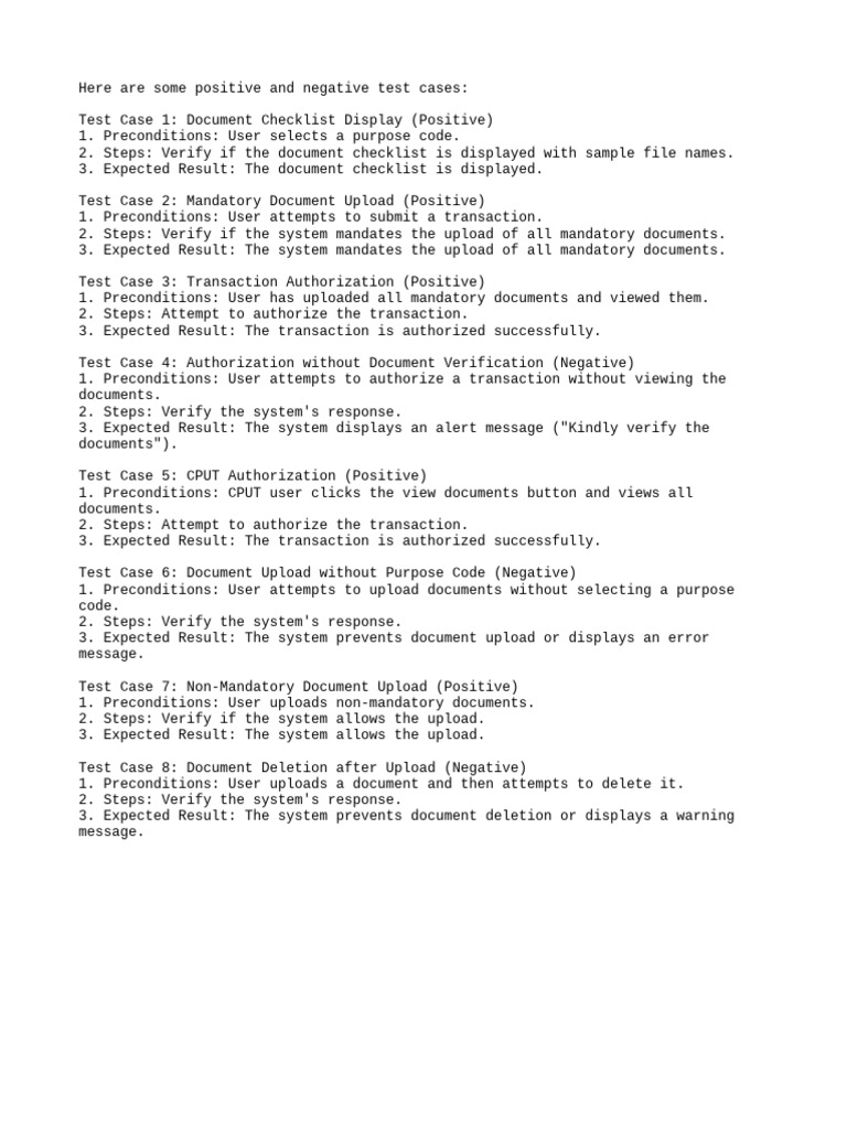 Document Upload Test Cases Guide | PDF