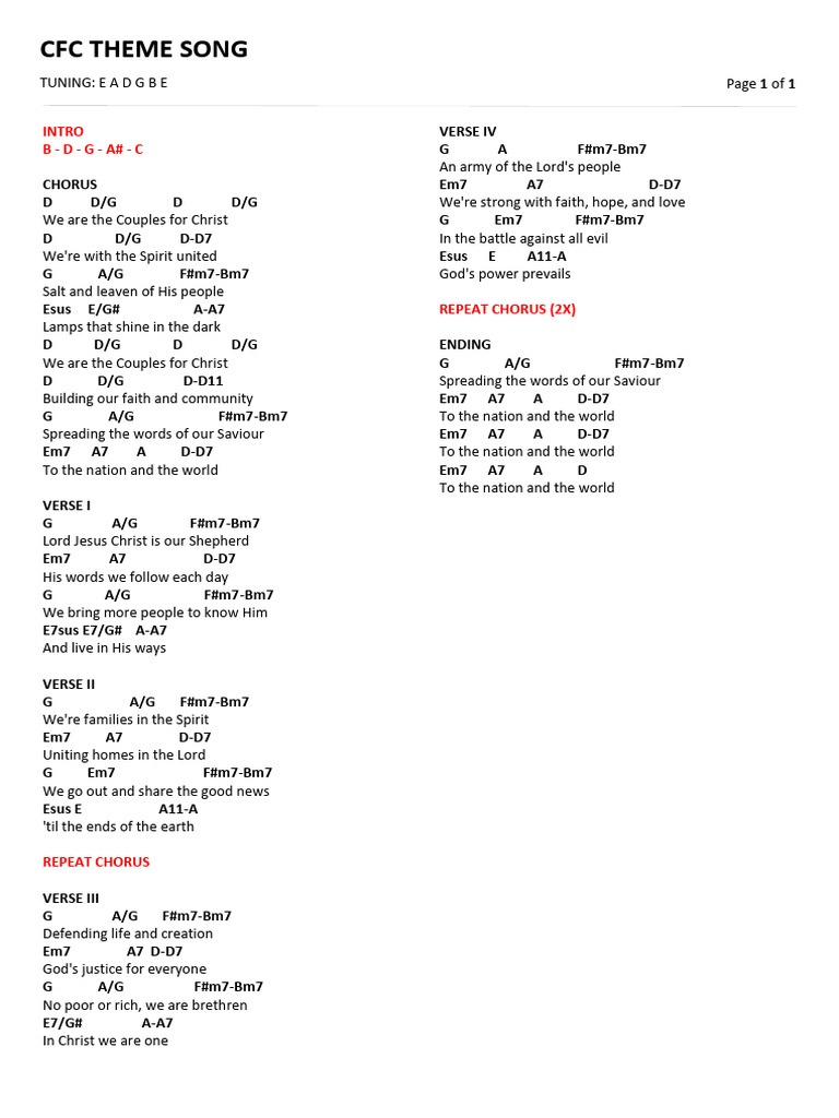 CFC Theme Song Lyrics and Chords | PDF