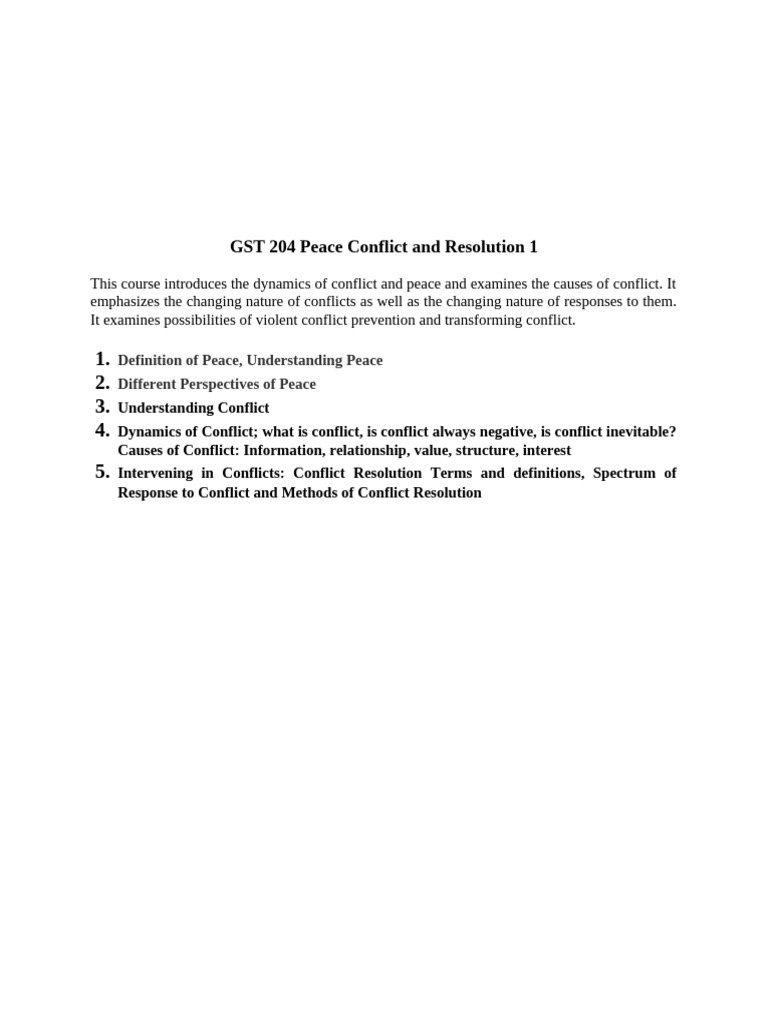 GST 204: Peace and Conflict Studies | PDF | Negotiation | Conflict ...