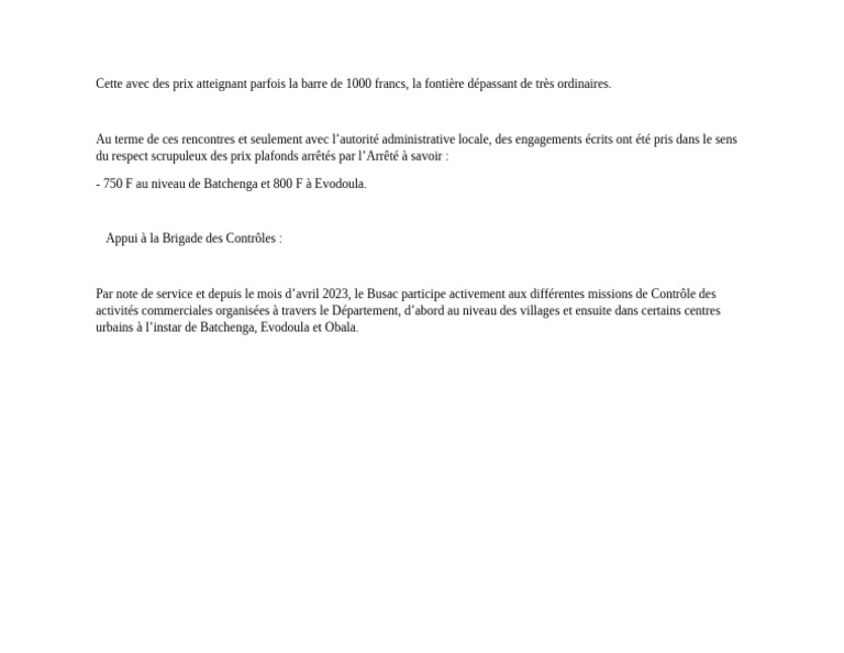 Contrôle des prix à Batchenga et Evodoula | PDF