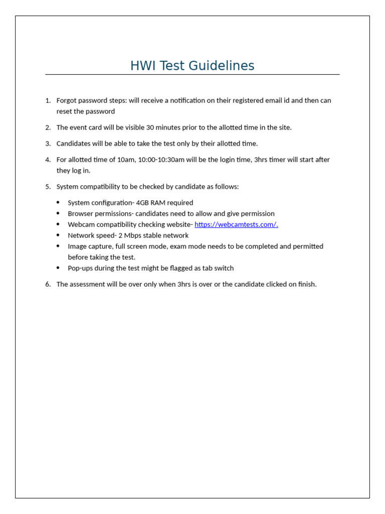 HWI Test Guidelines and Requirements | PDF