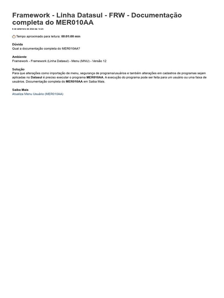 Atualização do Menu no Datasul | PDF