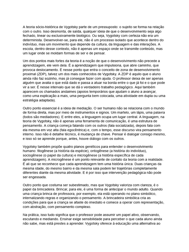 Teoria de Vygotsky: Aprendizagem e Mediação | PDF | Aprendizado ...