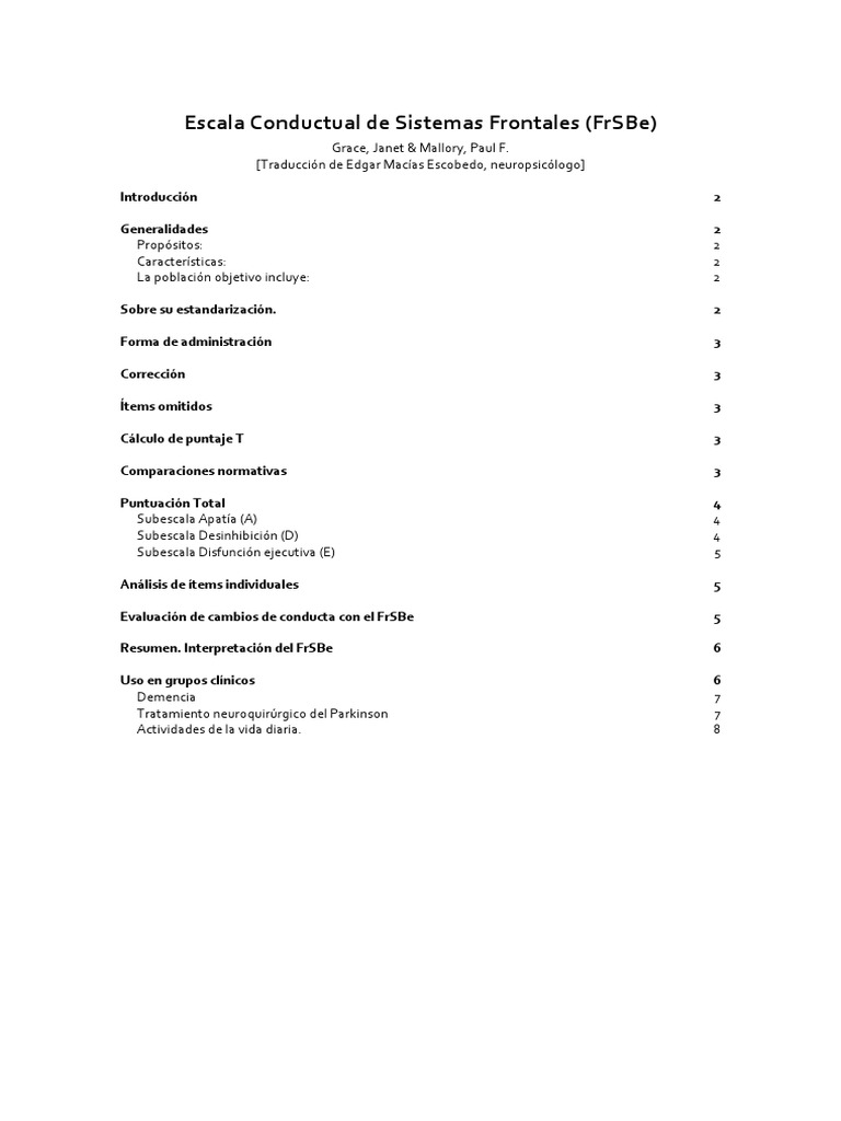 Escala Frontal de Conducta (FrSBe) | PDF | Demencia | Neurología