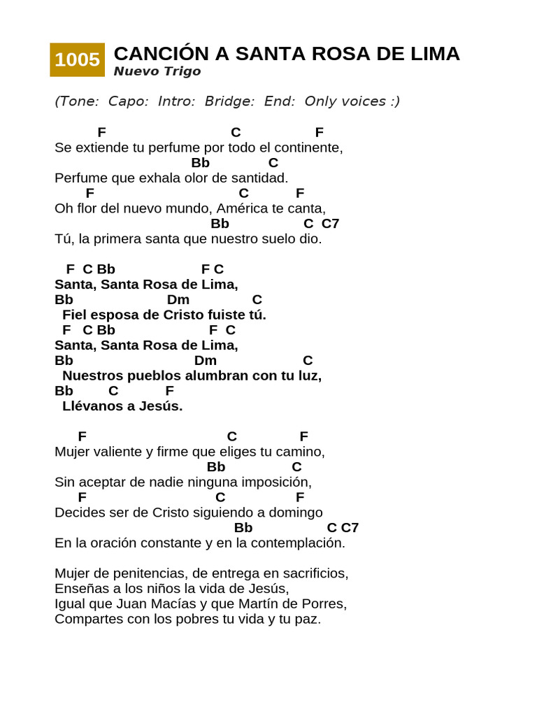 Canción A Santa Rosa de Lima | PDF