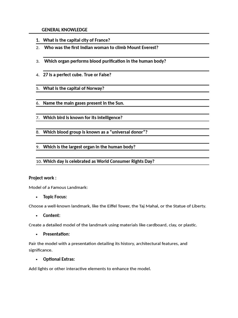General Knowledge Quiz and Project Guide | PDF