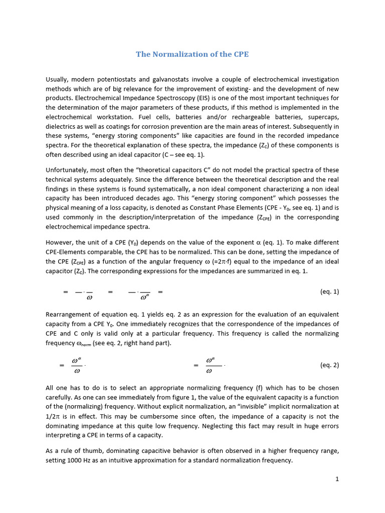 Normalization of CPE Impedance | PDF | Electrical Impedance | Spectroscopy