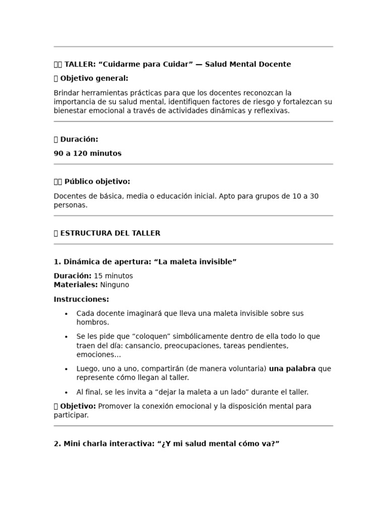 Taller de Salud Mental para Docentes | PDF | Las emociones | Sicología