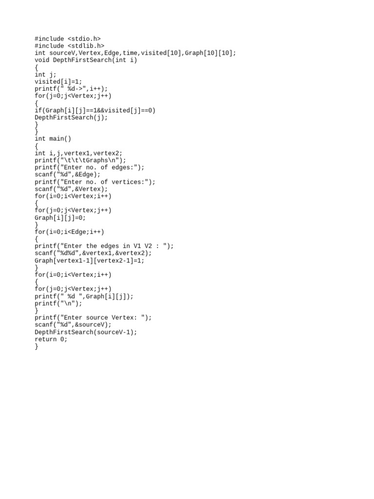 DFS Implementation in C Code | PDF