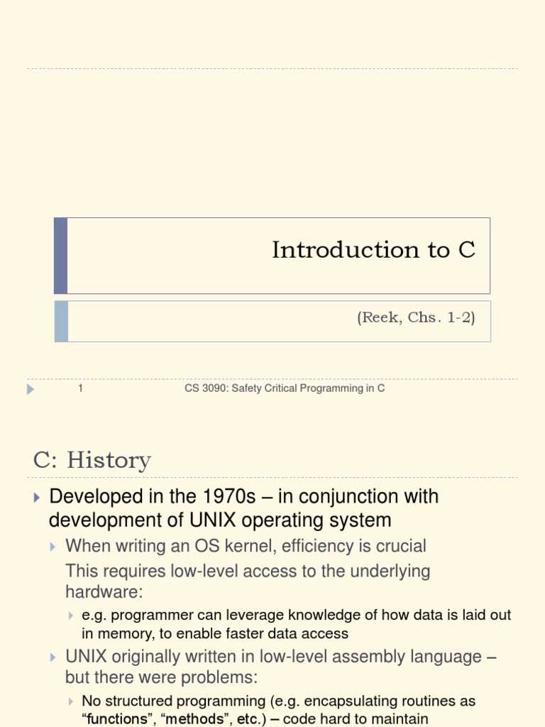 Introduction To C: (Reek, Chs. 1-2) | PDF | C (Programming Language ...
