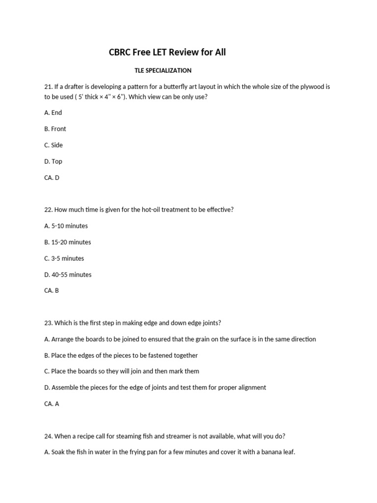 Free TLE LET Review Materials | PDF