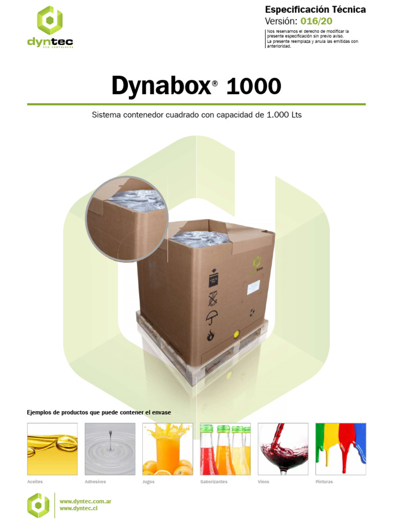 DYNTEC - Dynabox 1000 Litros - Ficha Técnica - SPA | PDF | Paleta