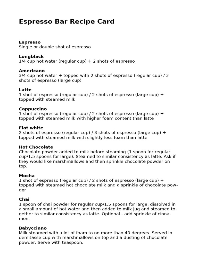Espresso Drink Recipe Guide | PDF