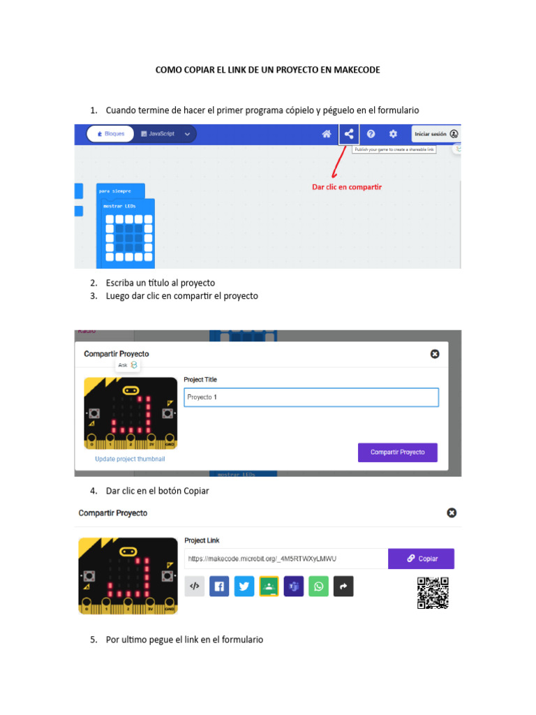 Copiar enlace de proyecto en MakeCode | PDF