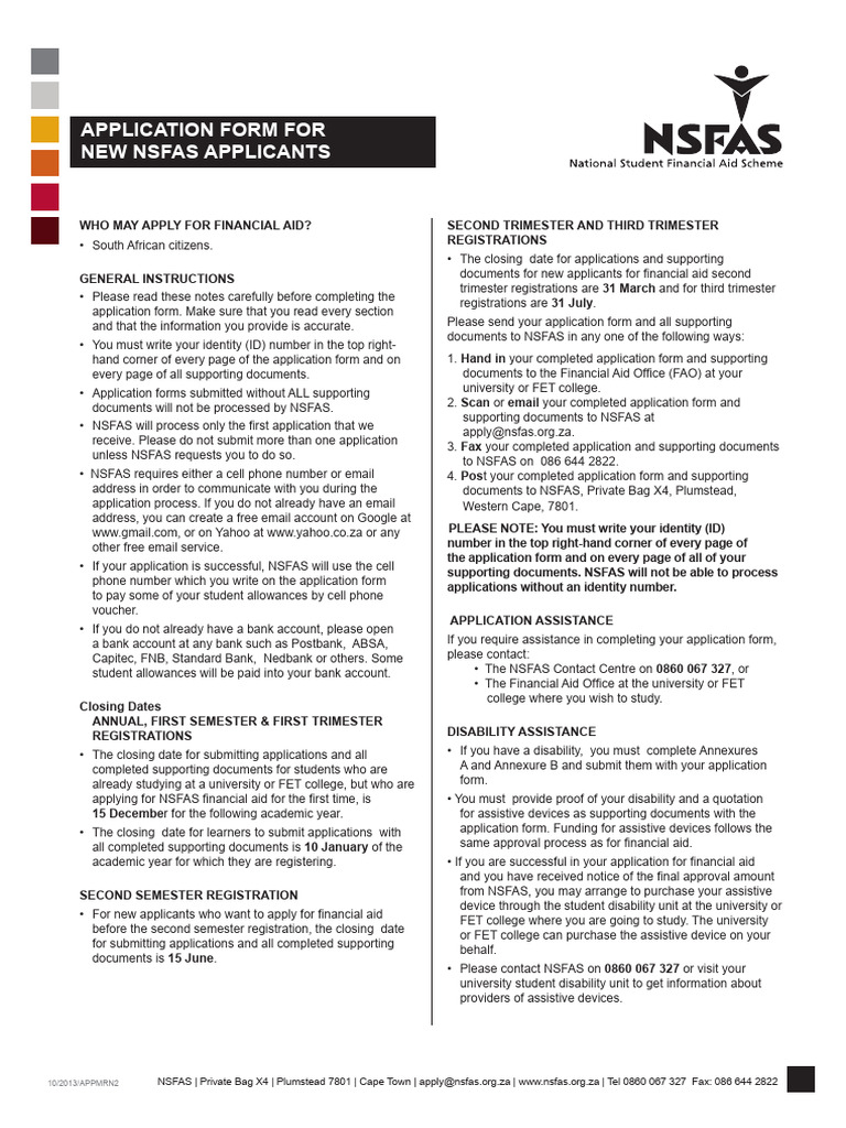 NSFAS Application Form | PDF | Pension | Tax Deduction