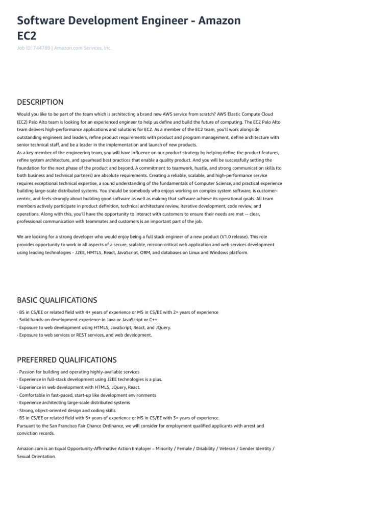 Software Development Engineer - Amazon EC2 - Job ID: 744789 - Amazon ...