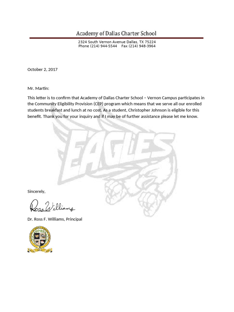 Academy of Dallas CEP Program Confirmation | PDF