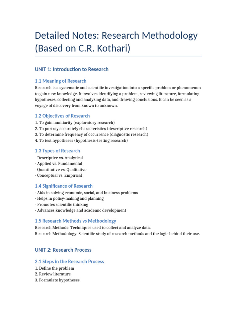 Research Methodology Overview by Kothari | PDF