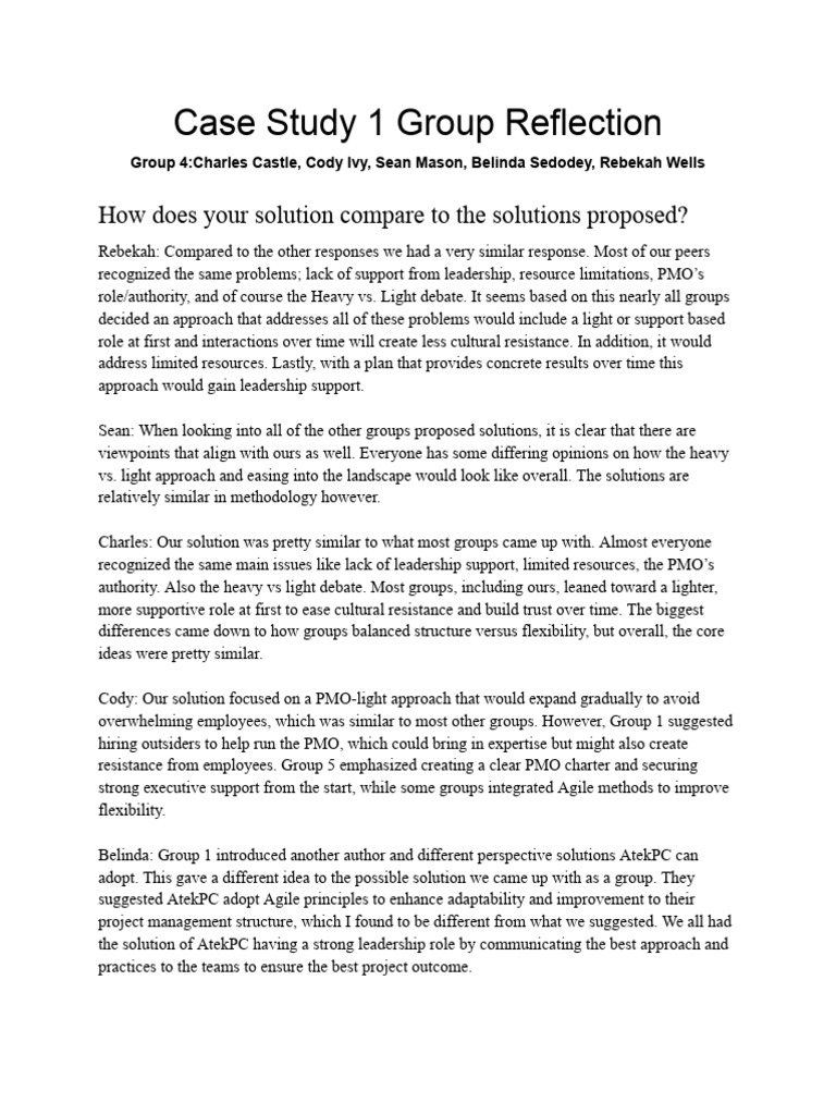 Group 4 Case Study 1 Reflection | PDF | Agile Software Development ...