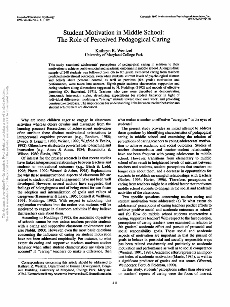 Impact of Teacher Caring on Student Motivation | PDF | Motivation ...