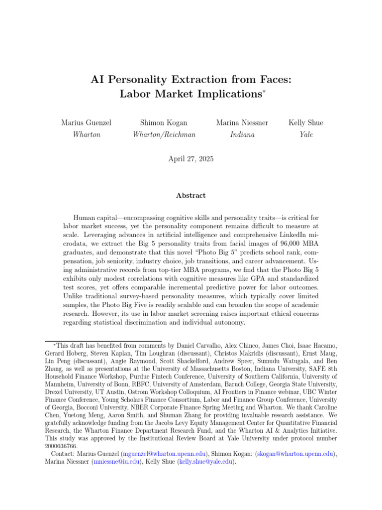 AI Personality Analysis and Labor Outcomes | PDF | Coefficient Of ...