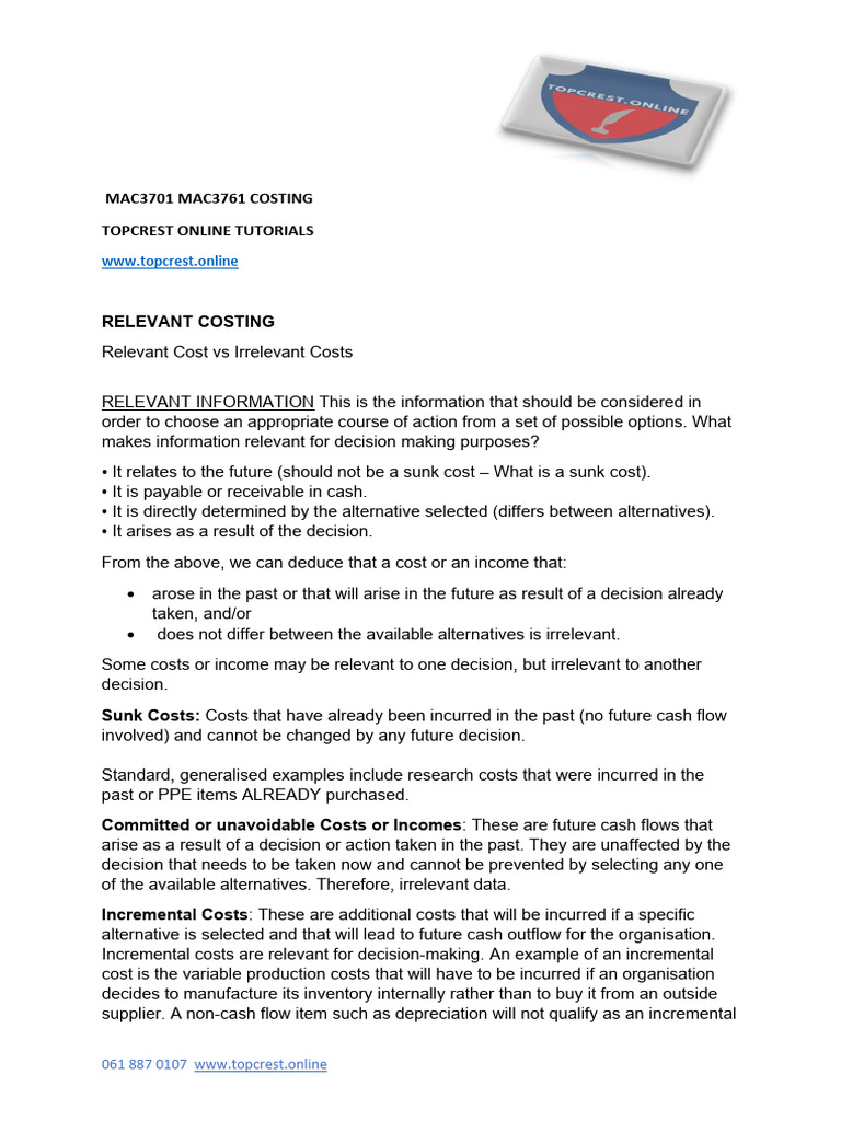 Relevant Costing for Decision Making | PDF | Opportunity Cost | Overtime