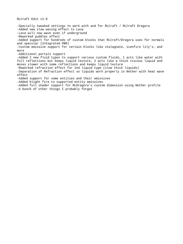 RLCraft Edit - Changelog | PDF