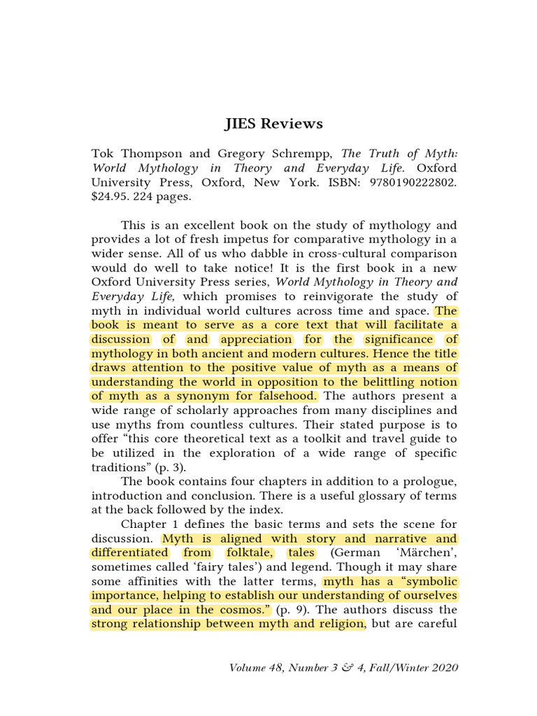 The Truth of Mytht Thompson - and - G - Schrempp | PDF | Greek ...