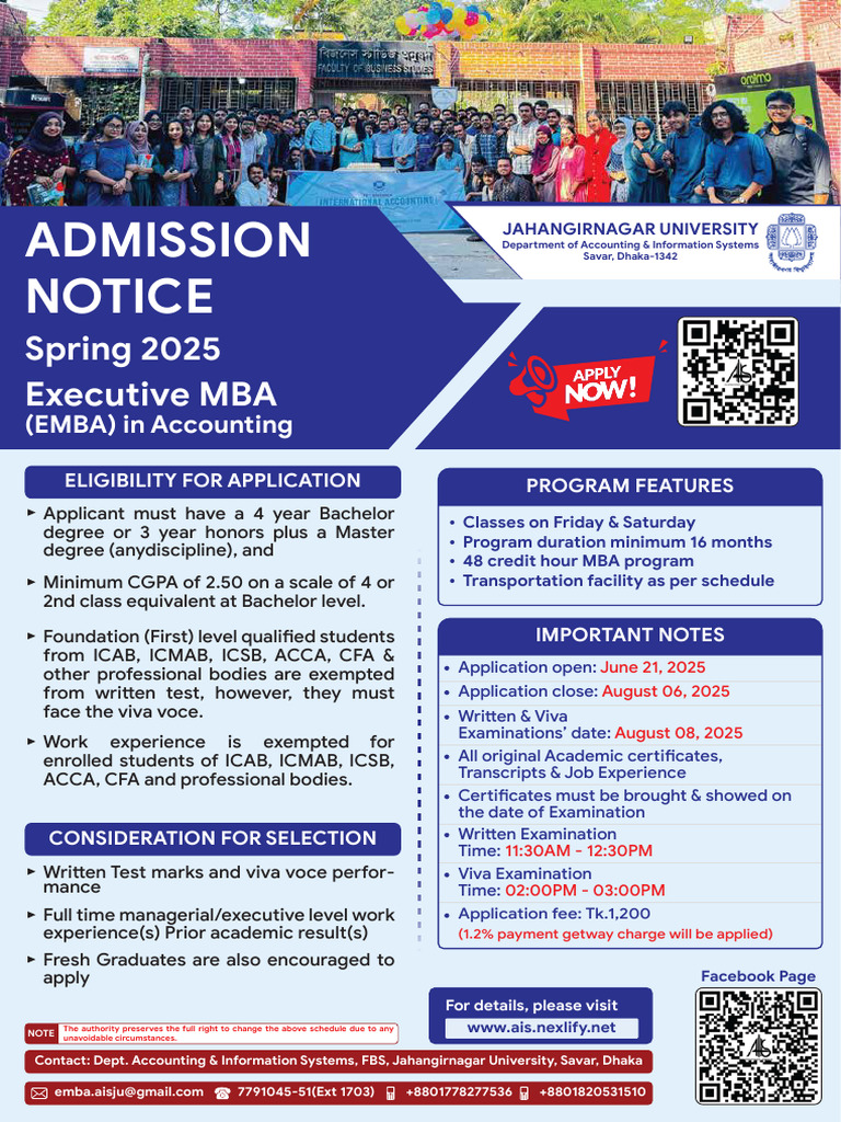 EMBA Admission Notice Spring 2025 | PDF | Master Of Business ...