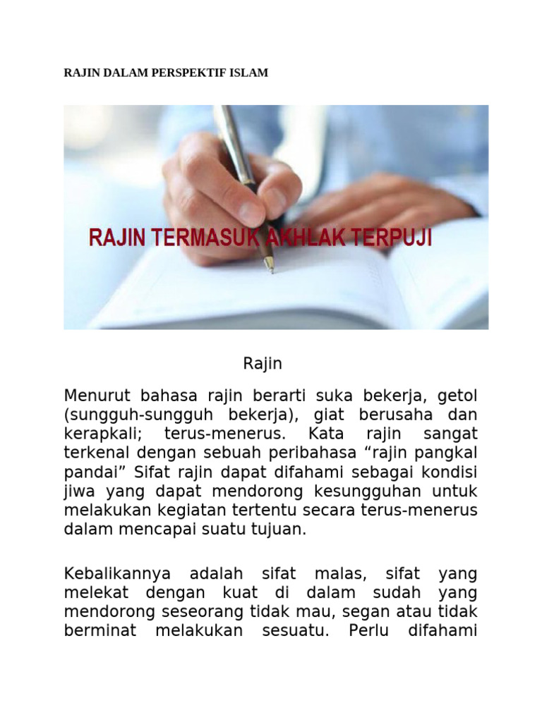 Pentingnya Sifat Rajin dalam Islam | PDF