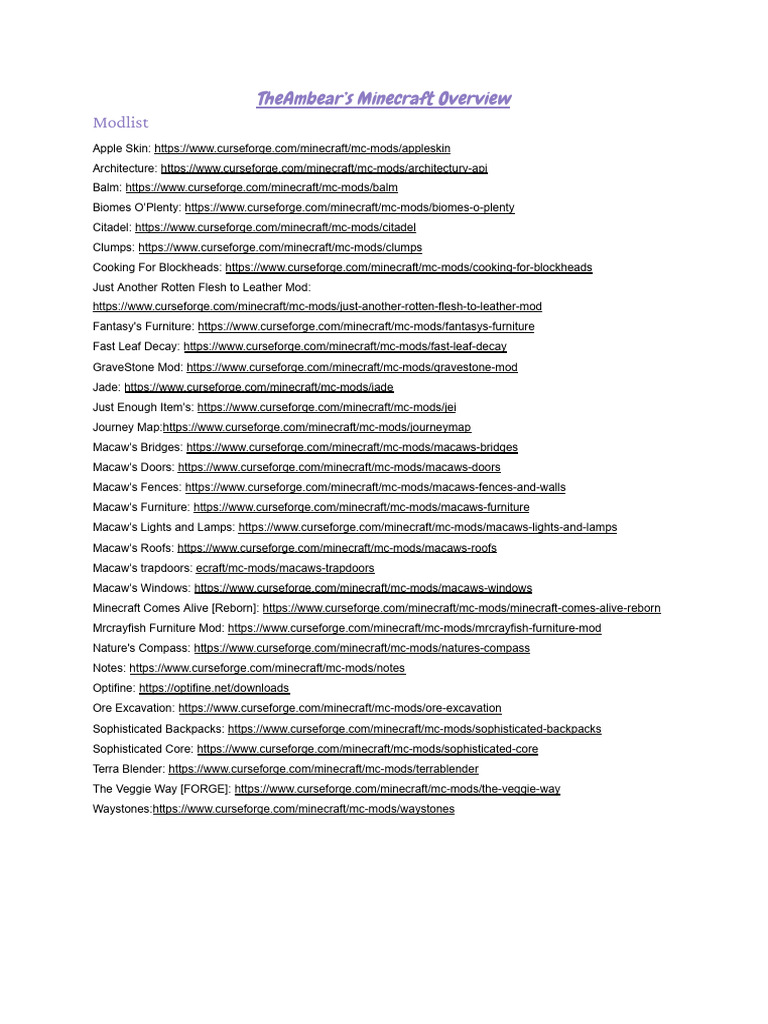 Minecraft Mod and Resource Pack List | PDF | Minecraft